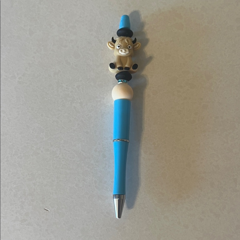 Blue  Cow Beaded Pen